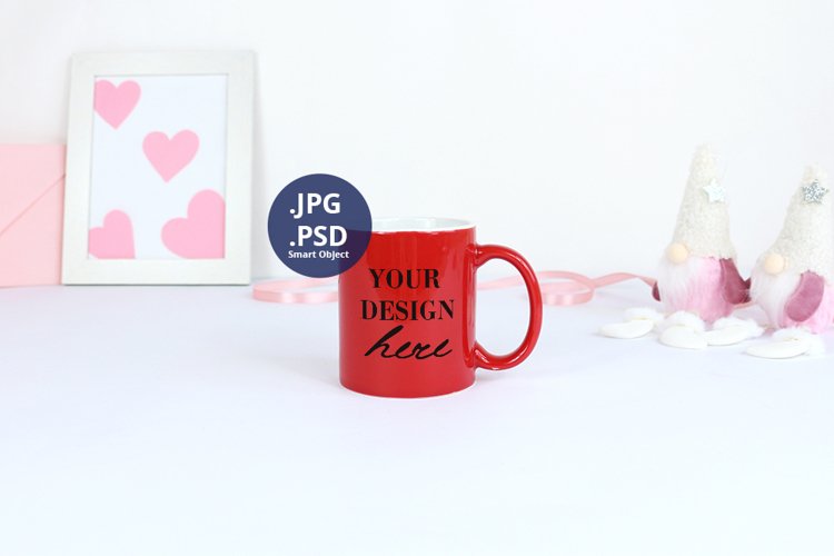 Red coffee mug Saint Valentine's day Mockup, PSD Mockup example image 1