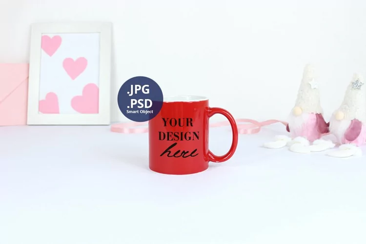 Red coffee mug Saint Valentine's day Mockup, PSD Mockup