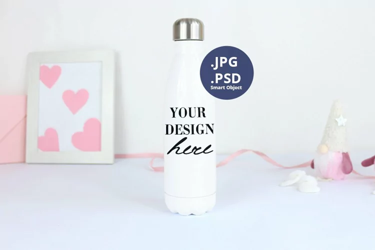 White Bottle Valentine's Day Mockup, PSD Mockup