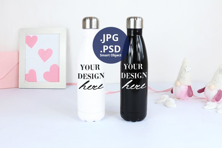 Black and White Bottles Valentine's Day Mockup, PSD Mockup example image 1