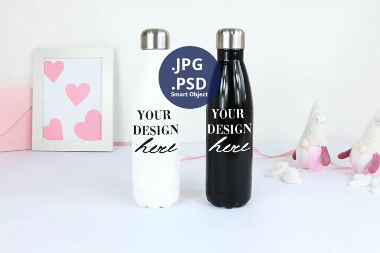Black and White Bottles Valentine's Day Mockup, PSD Mockup