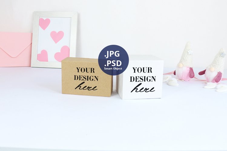 Two Gift Boxes Valentine's Day Mockup, Sticker Mockup PSD example image 1