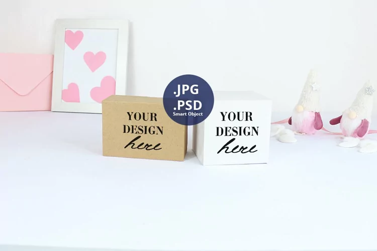 Two Gift Boxes Valentine's Day Mockup, Sticker Mockup PSD