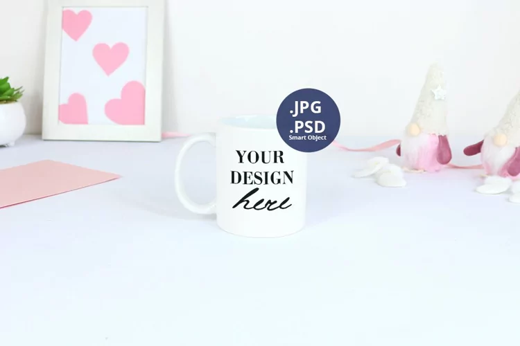 White Mug 11 oz Valentine's day Mockup, PSD Mockup