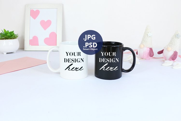 Two Mugs 11 oz Valentine's day Mockup, PSD Mockup example image 1