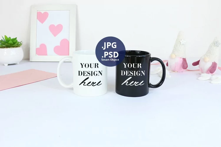 Two Mugs 11 oz Valentine's day Mockup, PSD Mockup
