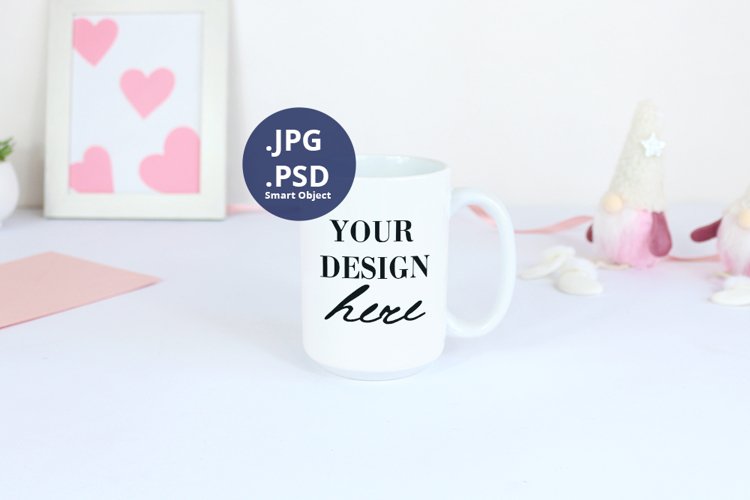 White Mug 15 oz Valentines day Mockup, PSD Mockup