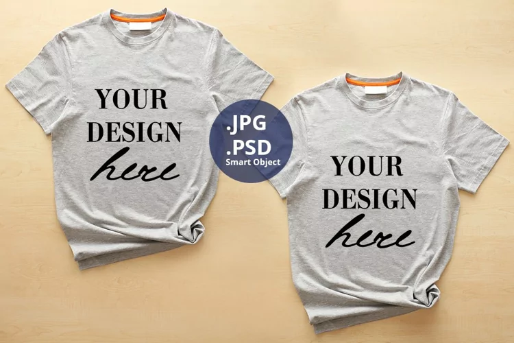 Two Gray Unisex Female T-shirts Mockup, PSD Mockup JPG