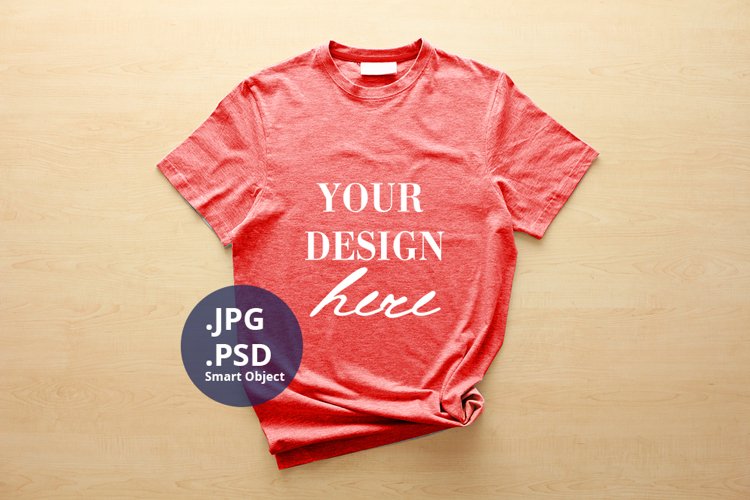 Red Unisex Female T-shirt Mockup, PSD Mockup JPG example image 1