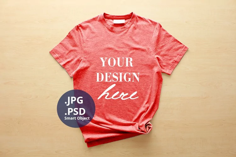 Red Unisex Female T-shirt Mockup, PSD Mockup JPG