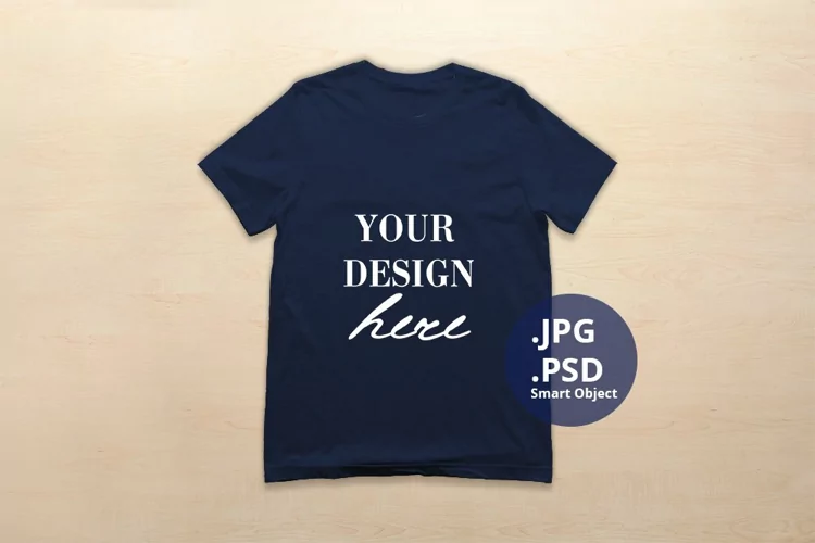 Bella Canvas 3001 T-shirt Mockup Navy, Plain Background PSD