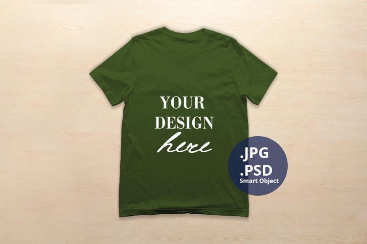Bella Canvas 3001 T-shirt Mockup Olive, Plain Background PSD example image 1