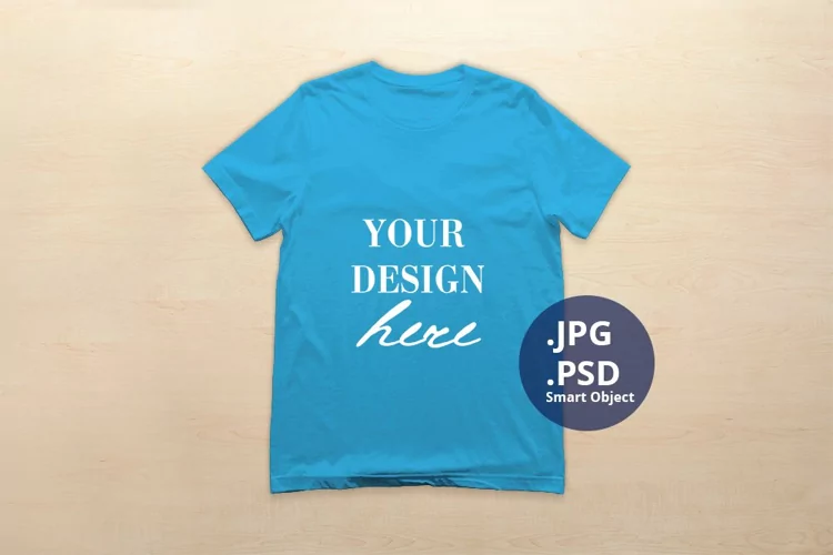 Bella Canvas 3001 T-shirt Mockup Ocean Blue, PSD Mockup JPG