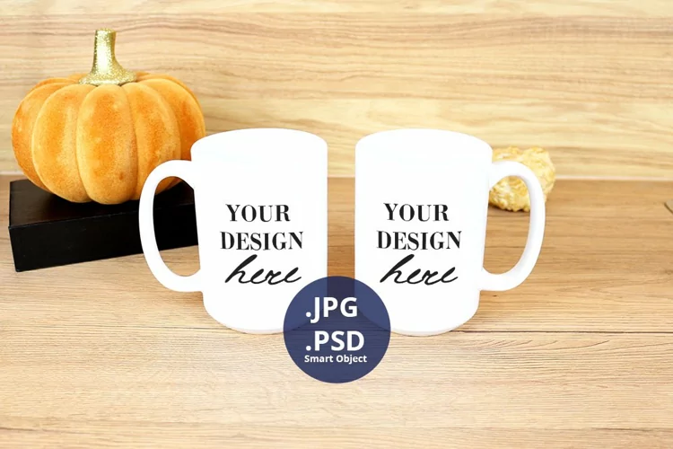 2 Two Halloween 15oz Mugs Mockup PSD