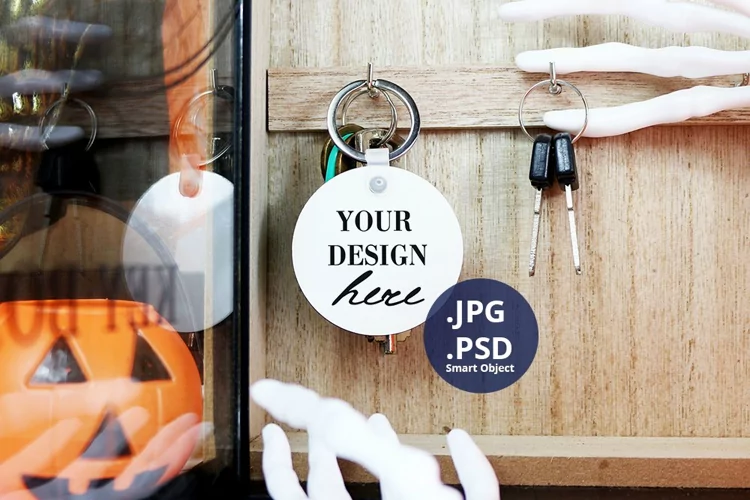 Halloween Skull Keychain mockup, sublimation keychain mockup