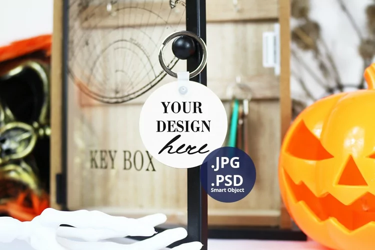 White Keychain Halloween Mockup PSD, JPG mockup