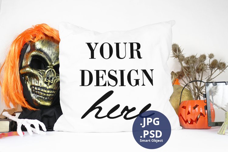 White Pillow Halloween background Mockup, PSD Mockup example image 1