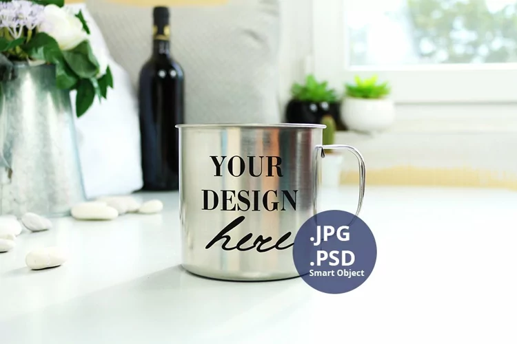 Stainless Steel camping mug mockup PSD, Neutral background