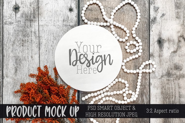 MOCKUP round wood sign autumn II | PSD & JPG example image 1