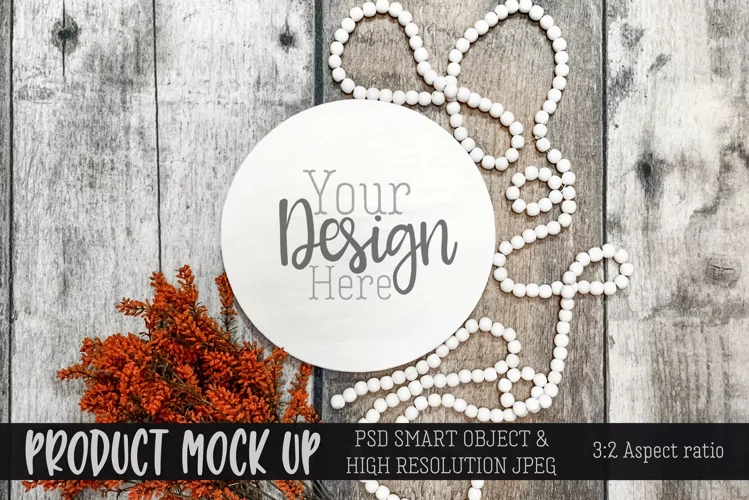 MOCKUP round wood sign autumn II | PSD & JPG