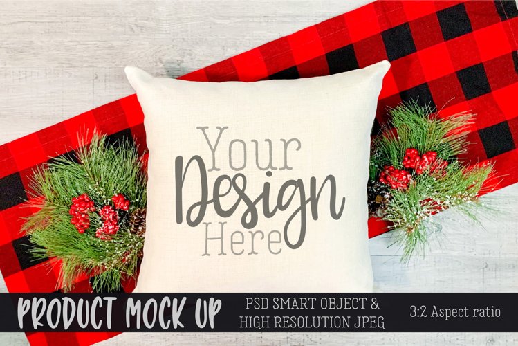 Christmas square pillow MOCK UP | PSD & JPG