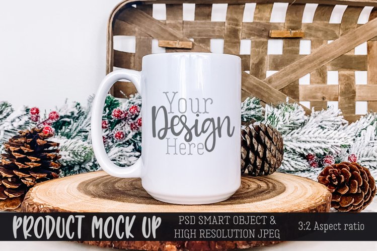 MOCKUP | Cozy Christmas mug with Pinecones | PSD & JPG example image 1