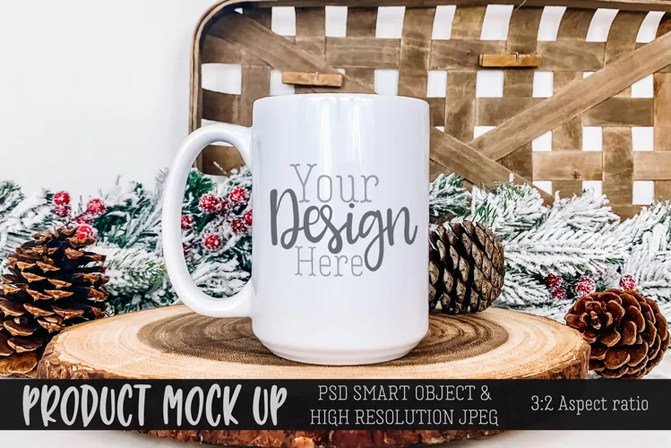 MOCKUP | Cozy Christmas mug with Pinecones | PSD & JPG