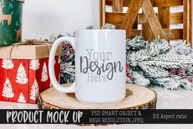 MOCKUP | Cozy Christmas mug with Presents | PSD & JPG