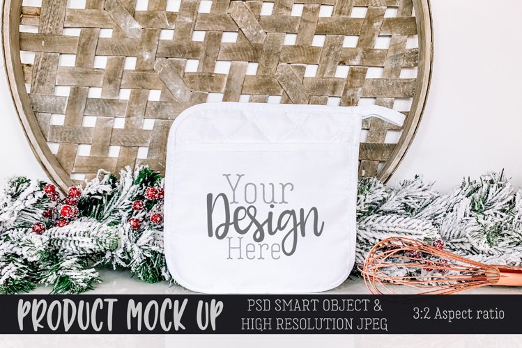 MOCKUP | Christmas sublimation pot holder | PSD & JPG example image 1