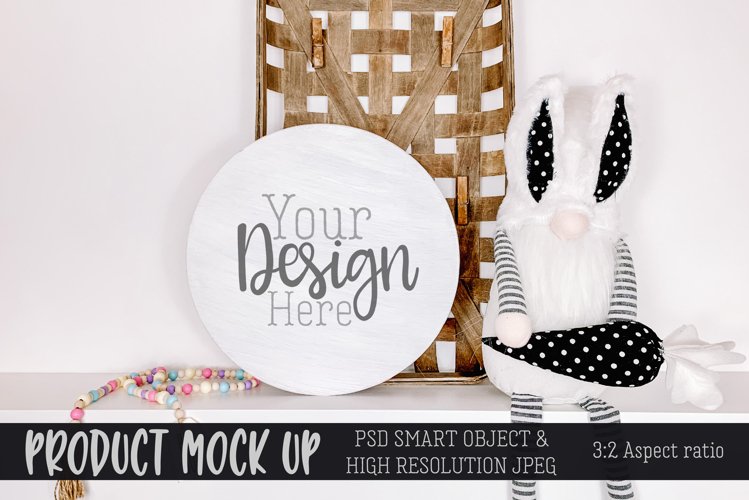 Easter Wood round sign MOCKUP example image 1