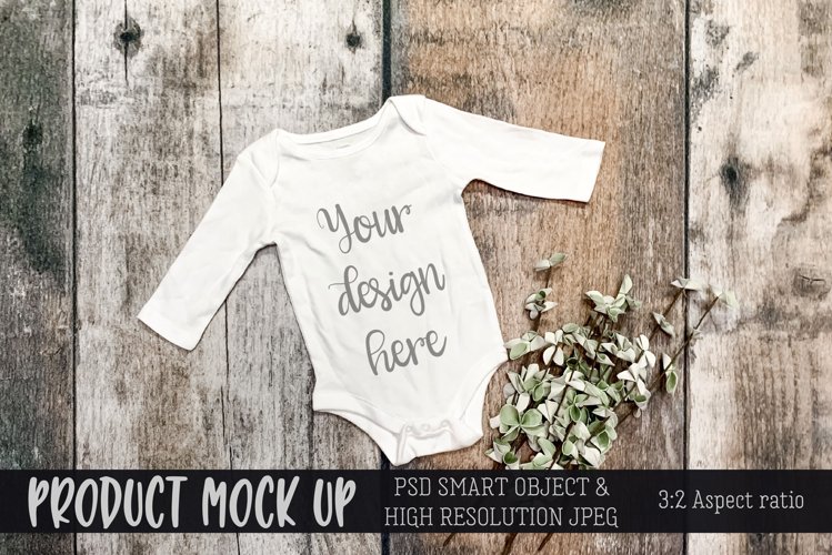 MOCKUP baby bodysuit farm greenery | PSD & JPG example image 1