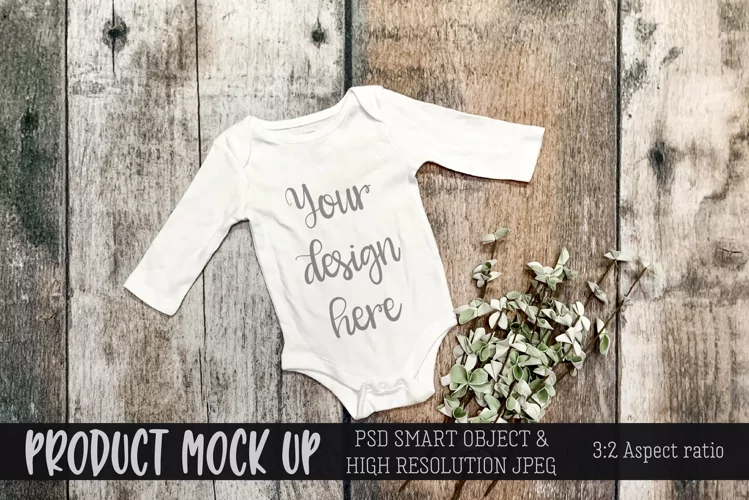 MOCKUP baby bodysuit farm greenery | PSD & JPG