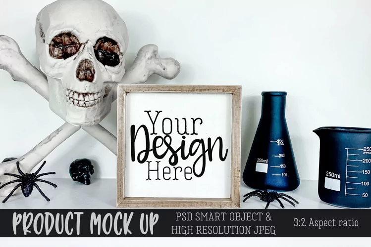 Small square sign for Halloween MOCKUP