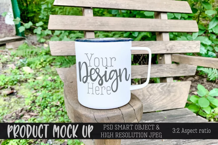 Insulated mug on camping chair MOCKUP