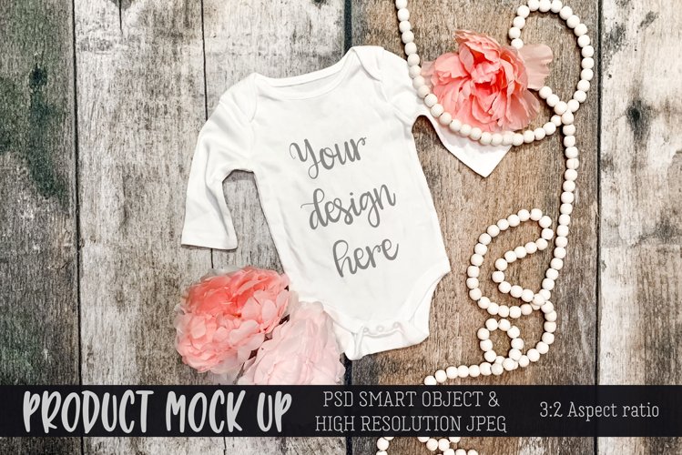 MOCKUP baby bodysuit pretty girl | PSD & JPG example image 1