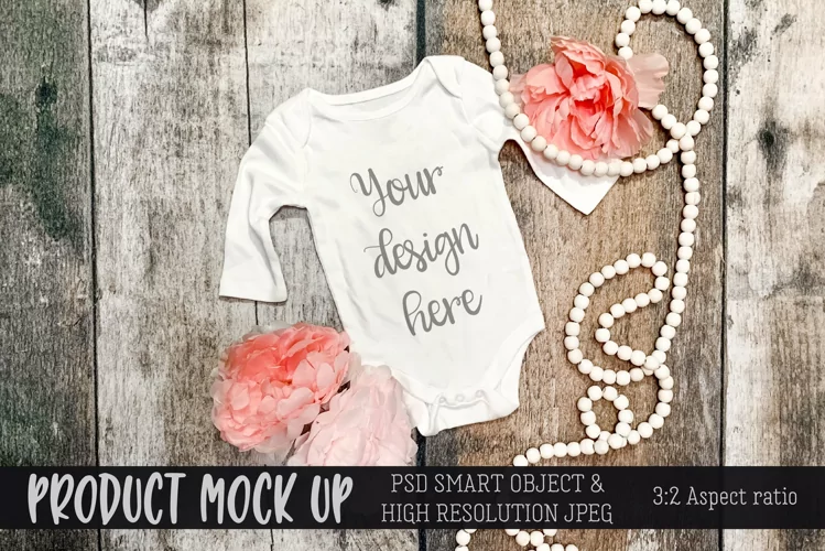 MOCKUP baby bodysuit pretty girl | PSD & JPG