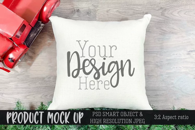 MOCKUP | Square cushion for Christmas | PSD & JPG
