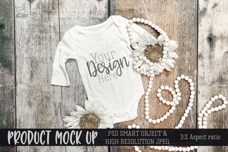 MOCKUP Sunflower baby bodysuit | PSD & JPG example image 1