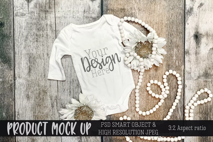 MOCKUP Sunflower baby bodysuit | PSD & JPG