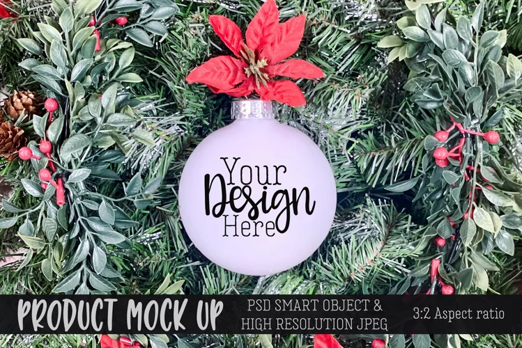 MOCKUP | White plastic ornament for Christmas | PSD & JPG
