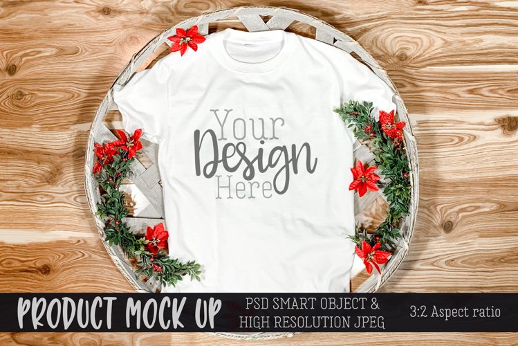 MOCKUP | Kids Christmas shirt in basket | PSD & JPG example image 1