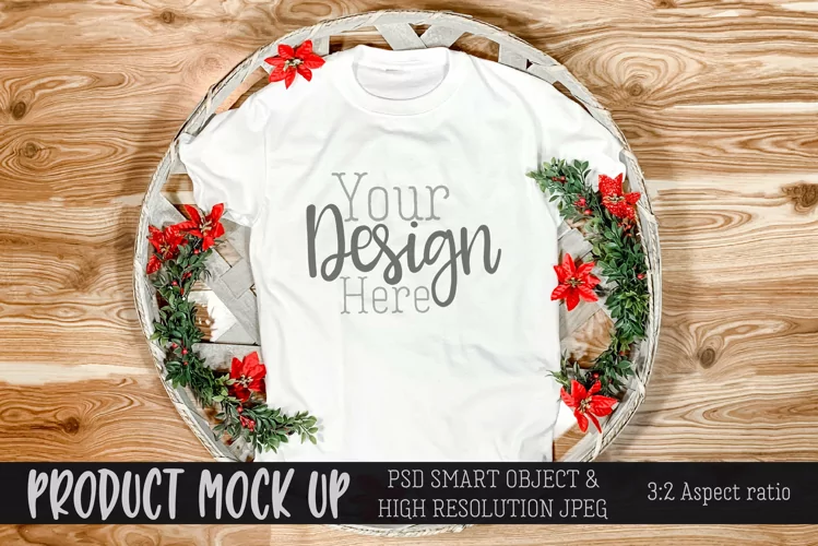 MOCKUP | Kids Christmas shirt in basket | PSD & JPG