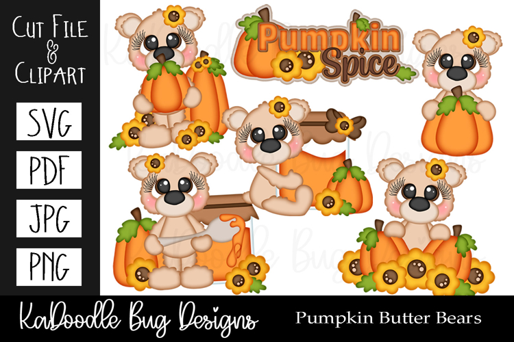 Fall Pumpkin Butter Jam Bears SVG Cut File, Clipart PNG JPEG