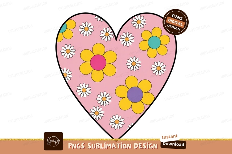 Pink heart with yellow flowers daisy