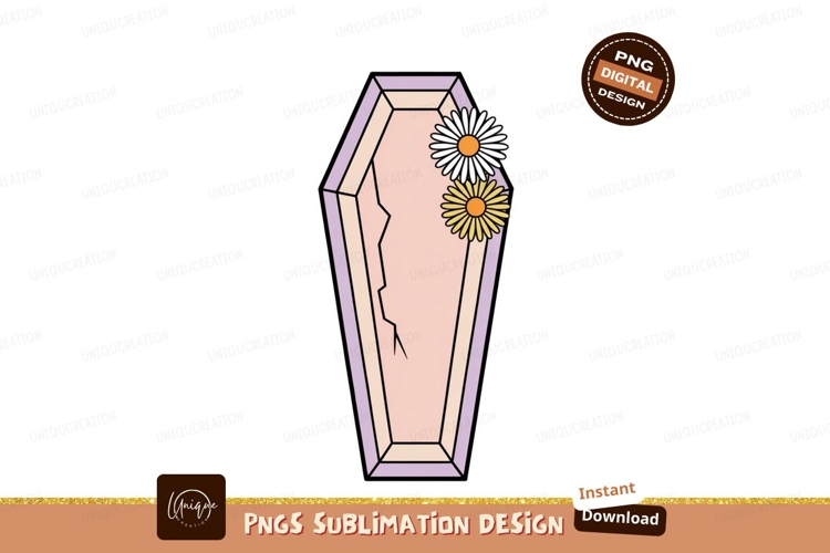 Pastel coffin with daisies purple pink