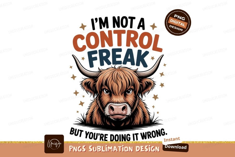 Highland cow text graphic bull horns