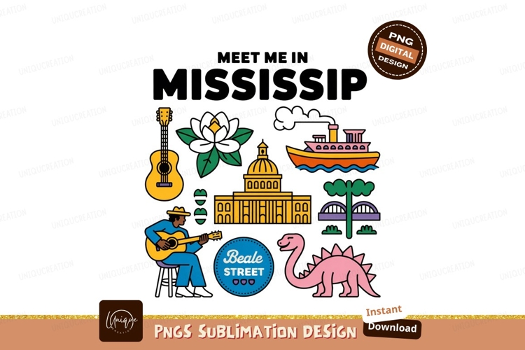 Mississippi icons colorful illustration guitar lotus