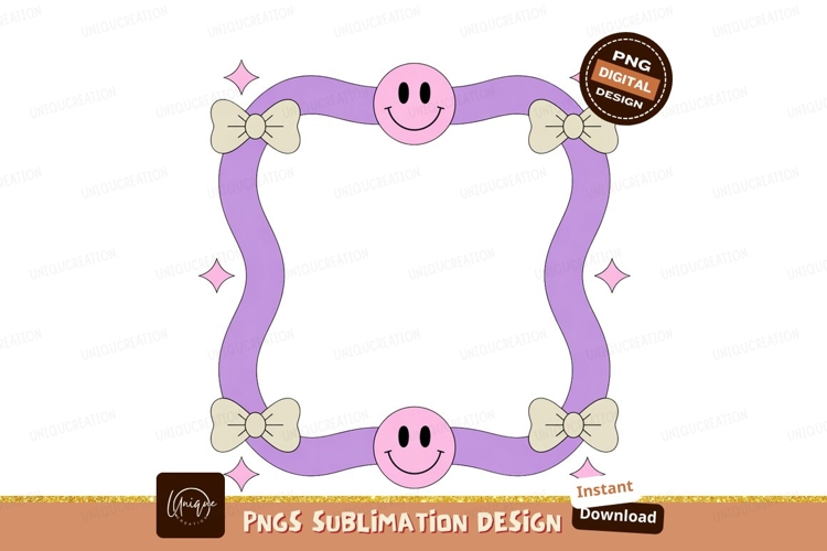 Pink smileys and bows frame purple yellow