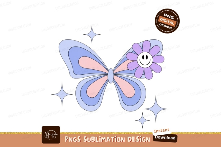 Pastel butterfly with flower and stars smiley