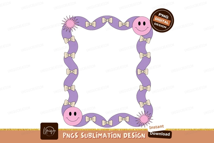 Pink smiling faces purple bows border image